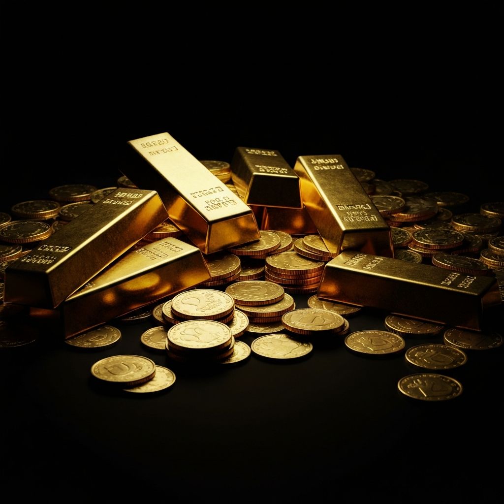 Gold coins and bars